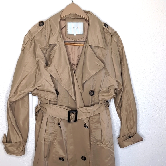 ZIAI Double Breasted Belted Trench Coat  women's size Medium color tan - Picture 2 of 12